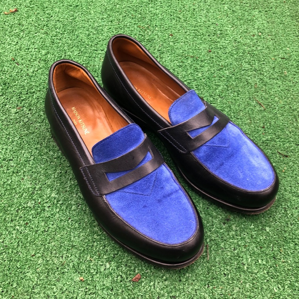 MAISON KITSUNE Blue and Black Loafers